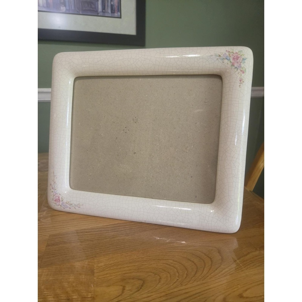Vintage Burnes of Boston Ceramic Floral Picture Frame Cream Pink Rose 8 x 10